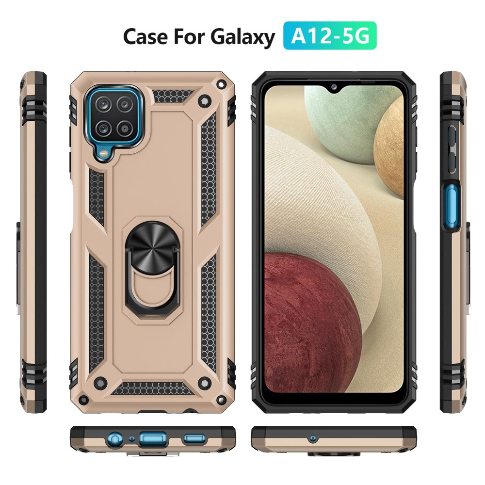 Newface Samsung Galaxy M12 Kılıf Sofya Yüzüklü Silikon Kapak - Gold