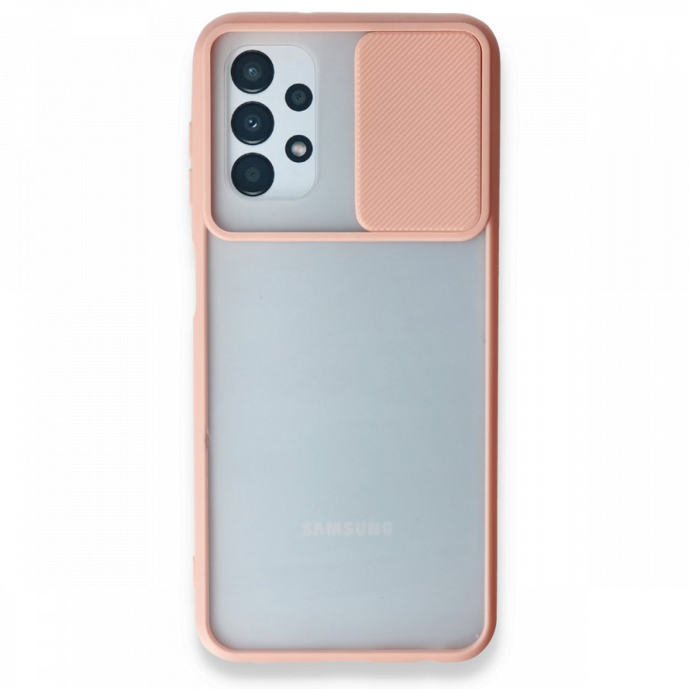 Newface Samsung Galaxy A13 4G Kılıf Palm Buzlu Kamera Sürgülü Silikon - Pembe