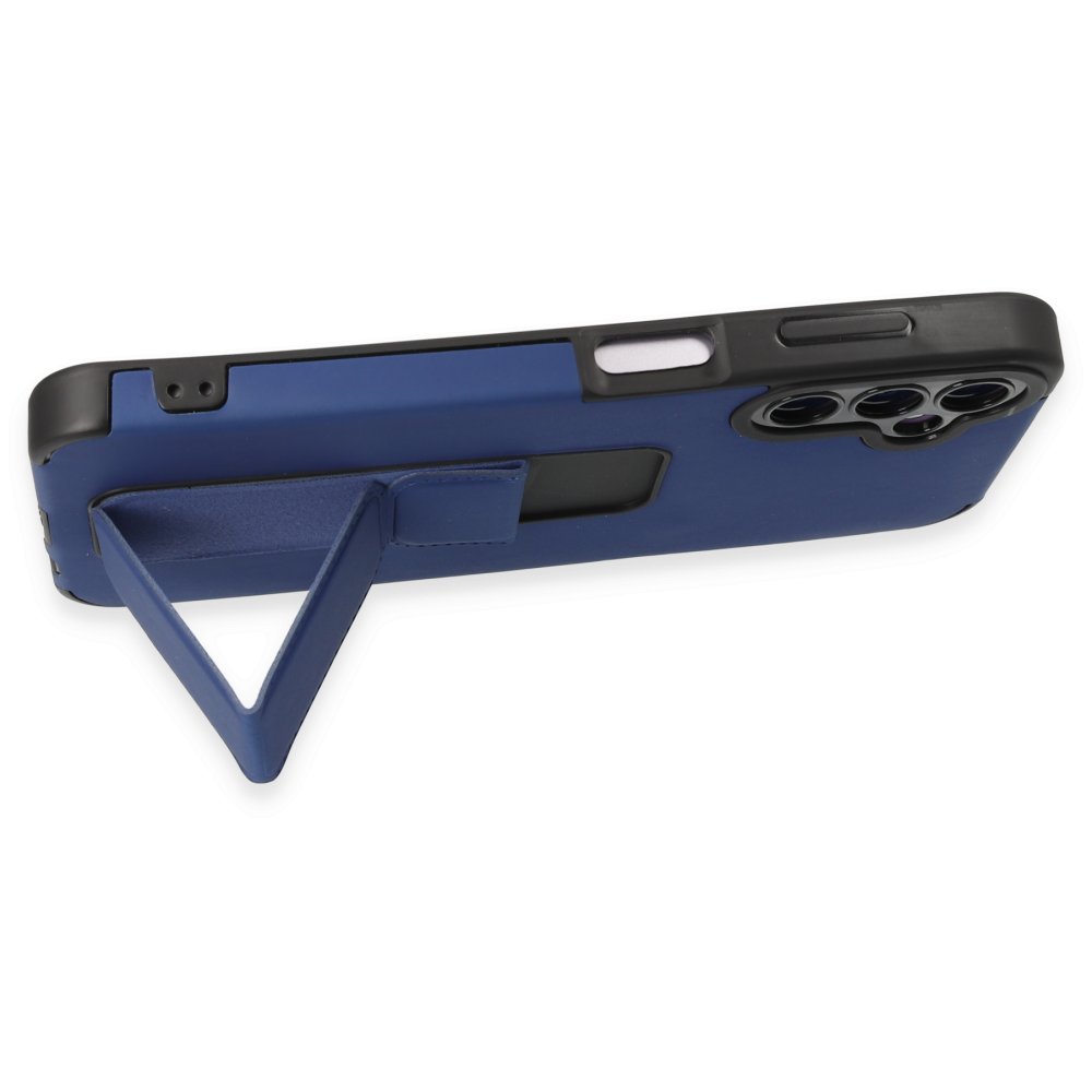 Newface Samsung Galaxy A14 4G Kılıf Mega Standlı Silikon - Mavi