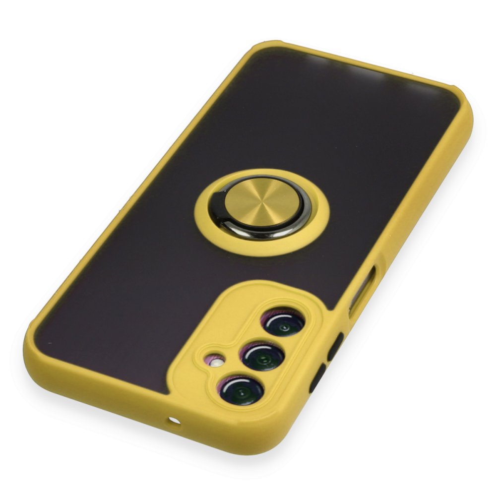 Newface Samsung Galaxy A14 4G Kılıf Montreal Yüzüklü Silikon Kapak - Sarı