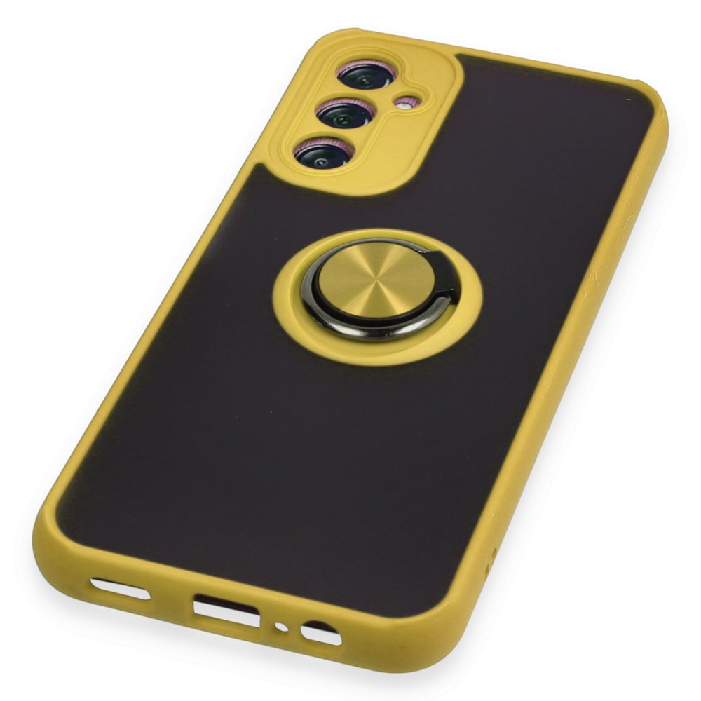 Newface Samsung Galaxy A14 4G Kılıf Montreal Yüzüklü Silikon Kapak - Sarı