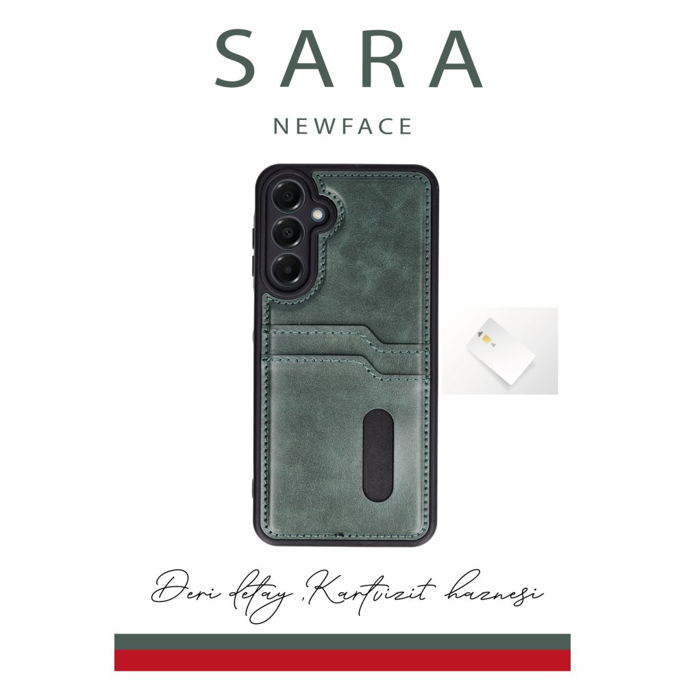 Newface Samsung Galaxy A16 5G Kılıf Sara Kartvizitli Deri Kılıf - Lacivert