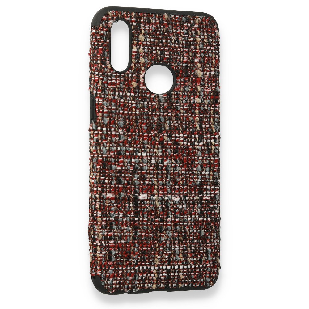 Newface Samsung Galaxy A20S Kılıf Ottoman Kumaş Silikon - Bordo