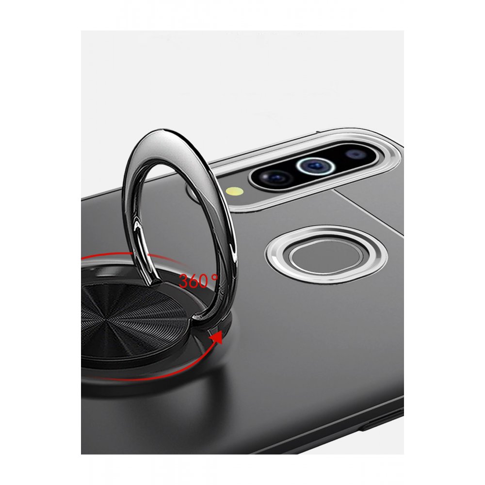 Newface Samsung Galaxy A20S Kılıf Range Yüzüklü Silikon - Siyah-Kırmızı