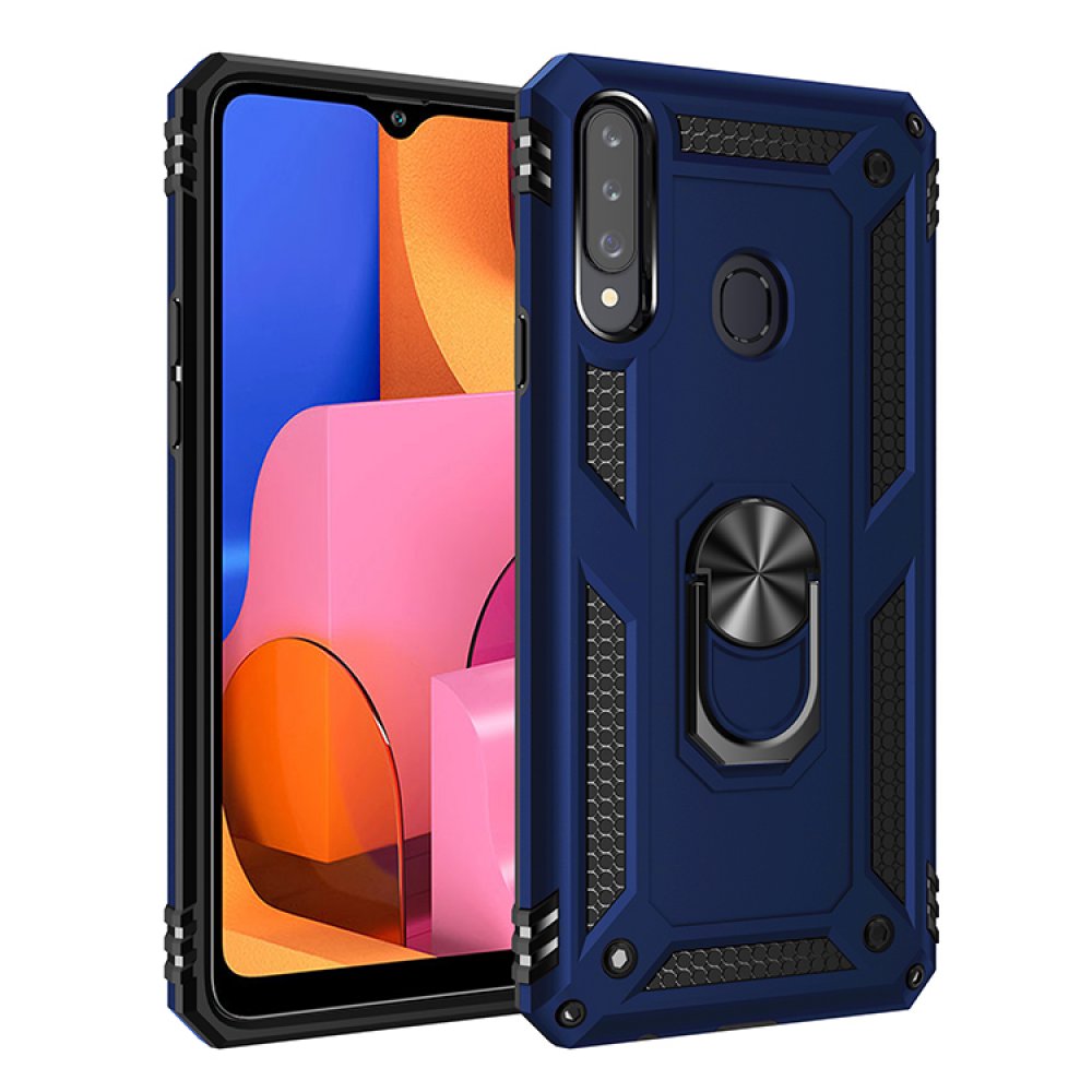 Newface Samsung Galaxy A20S Kılıf Sofya Yüzüklü Silikon Kapak - Lacivert