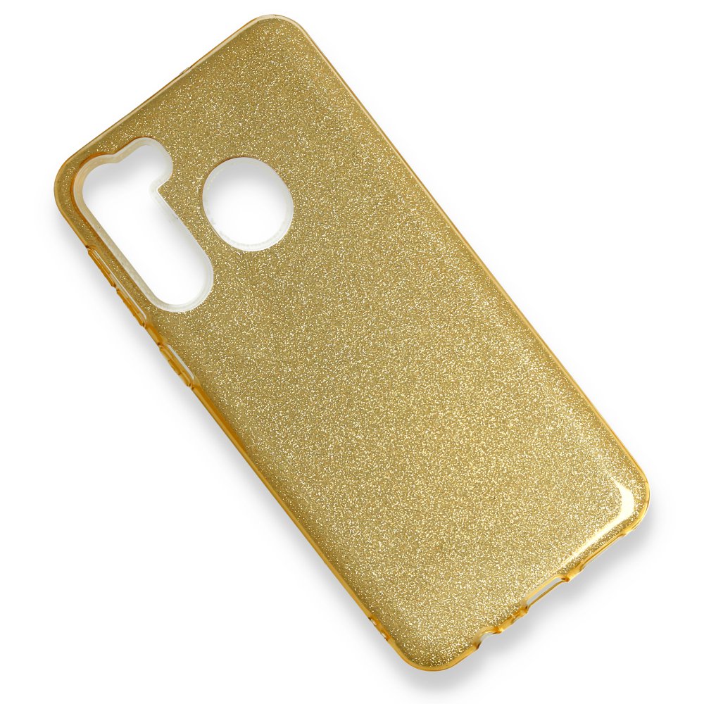 Newface Samsung Galaxy A21 Kılıf Simli Katmanlı Silikon - Gold