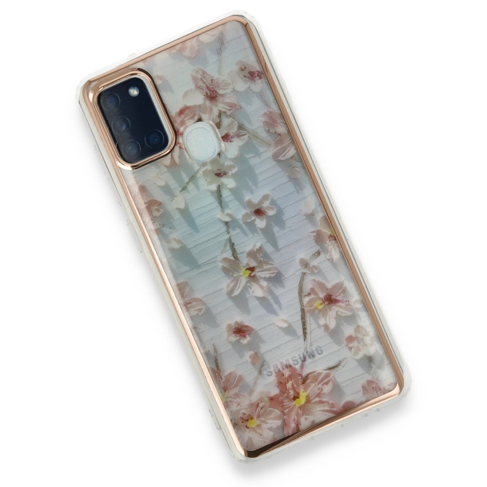 Newface Samsung Galaxy A21S Kılıf Çiçekli Silikon - Gri