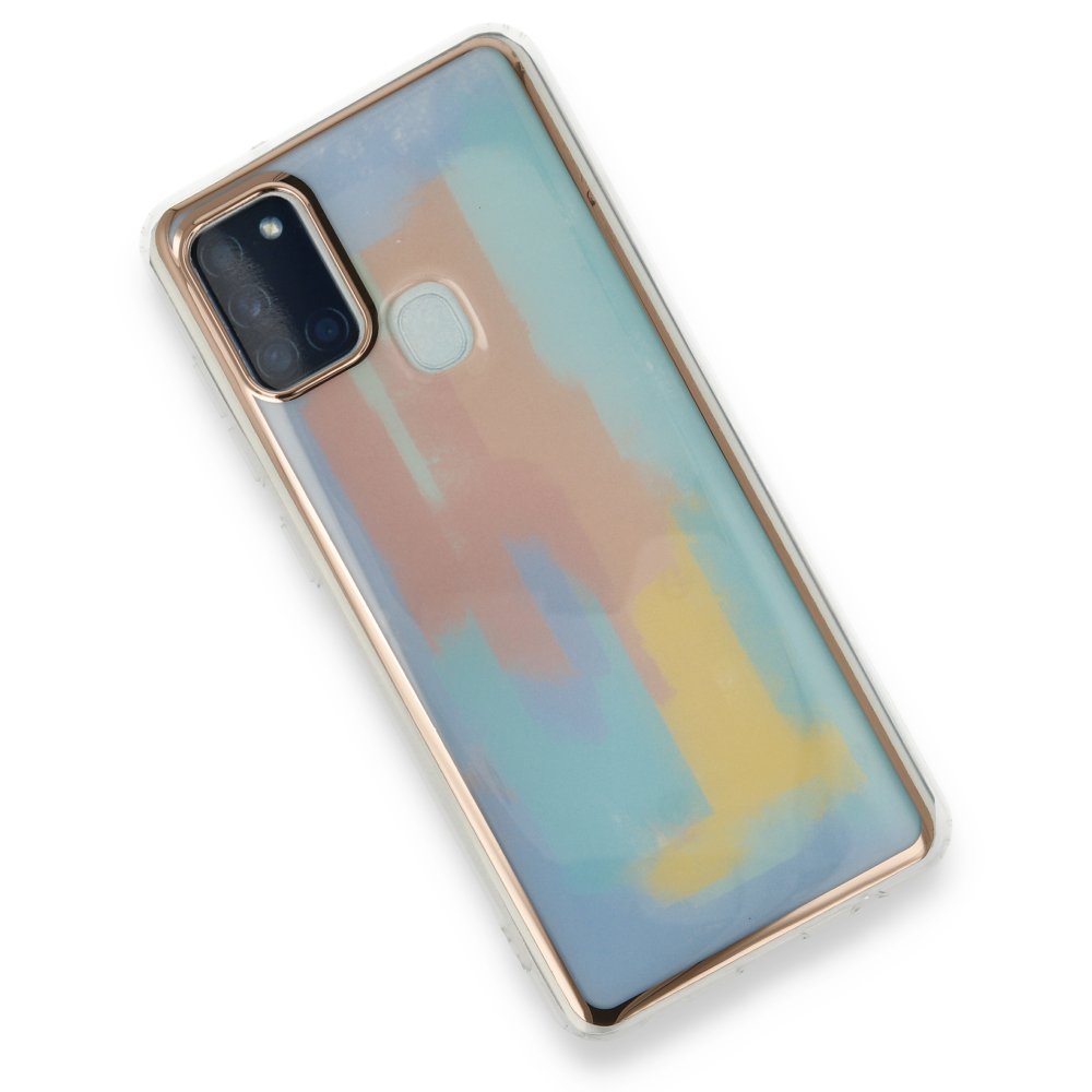 Newface Samsung Galaxy A21S Kılıf Çiçekli Silikon - Mavi