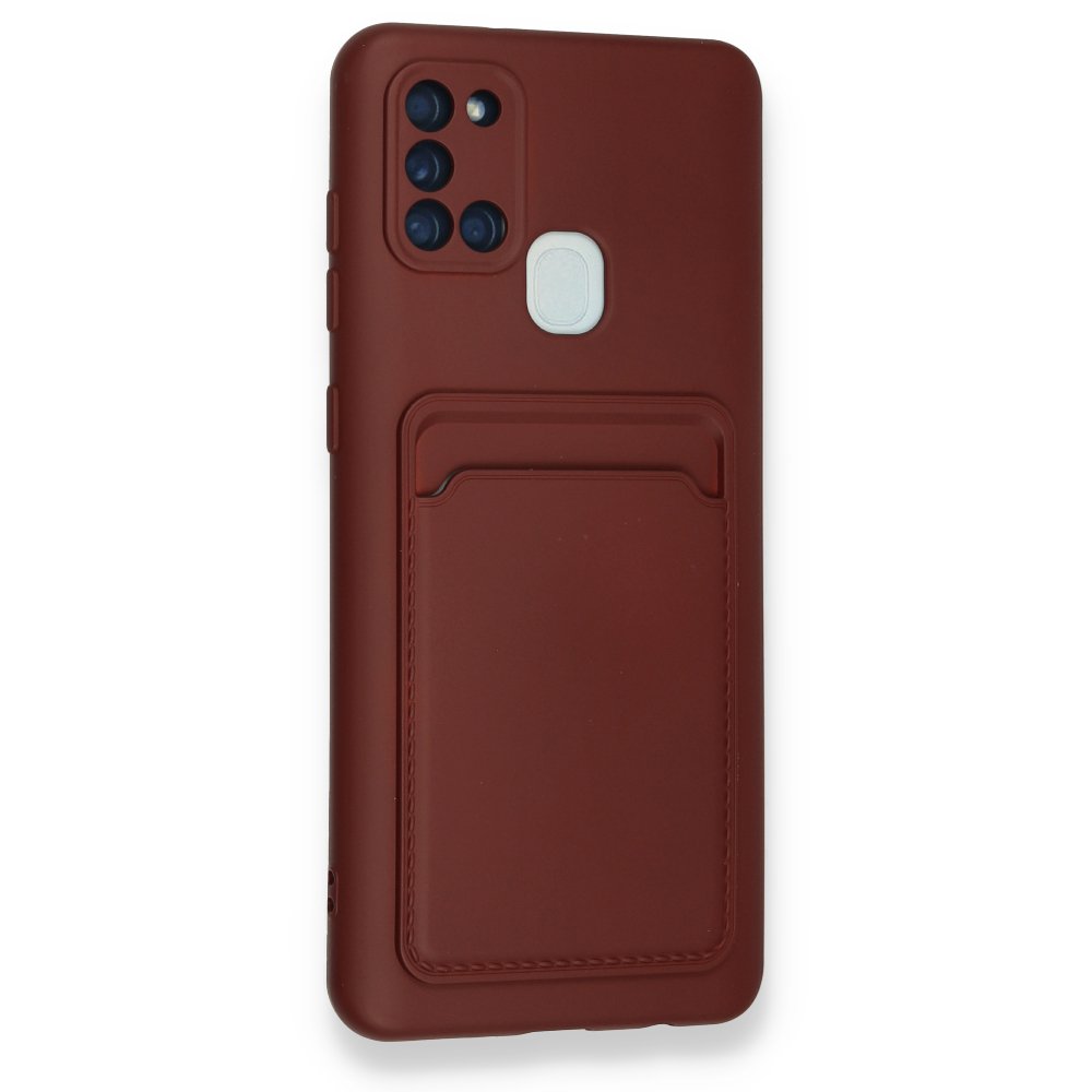 Newface Samsung Galaxy A21S Kılıf Kelvin Kartvizitli Silikon - Bordo