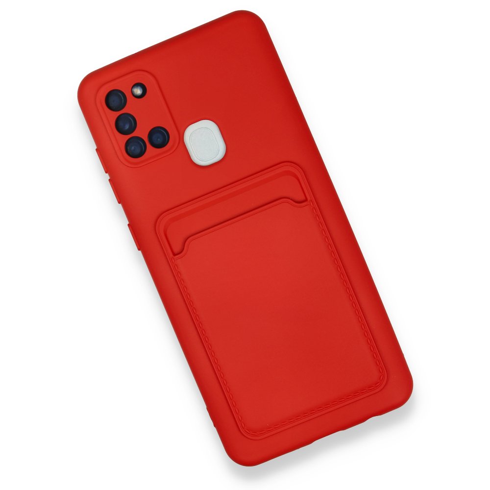 Newface Samsung Galaxy A21S Kılıf Kelvin Kartvizitli Silikon - Kırmızı