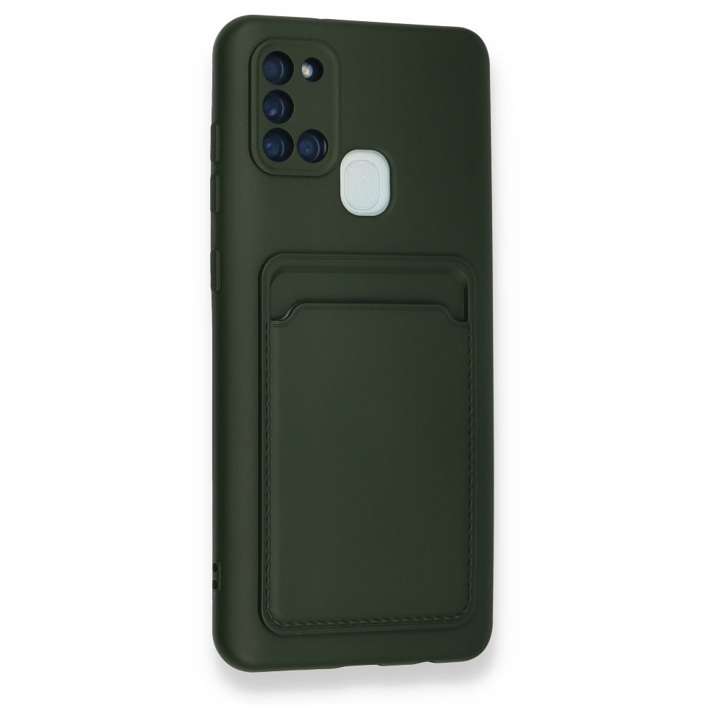 Newface Samsung Galaxy A21S Kılıf Kelvin Kartvizitli Silikon - Koyu Yeşil