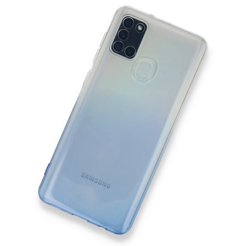 Newface Samsung Galaxy A21S Kılıf Lüx Çift Renkli Silikon - Mavi