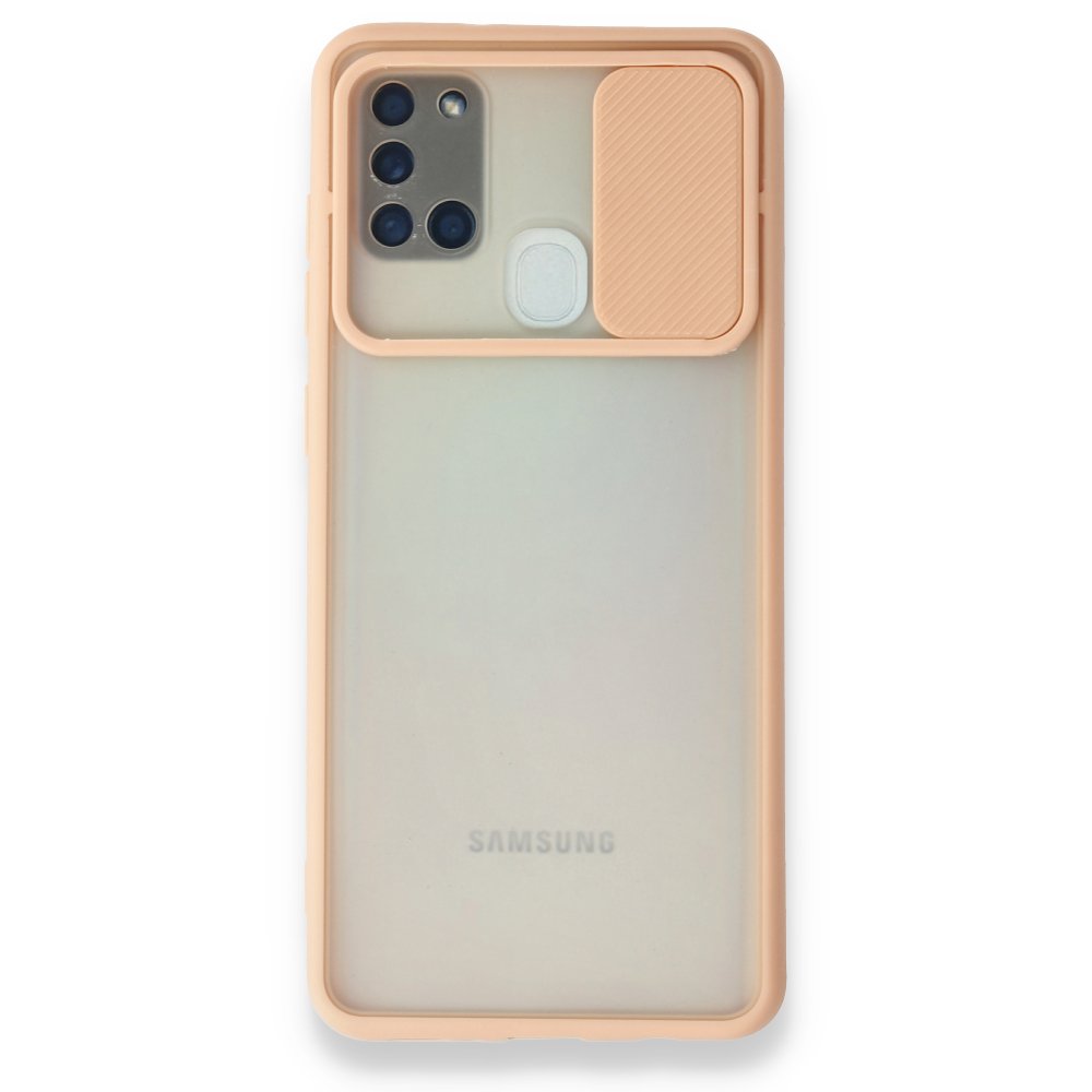 Newface Samsung Galaxy A21S Kılıf Palm Buzlu Kamera Sürgülü Silikon - Pembe