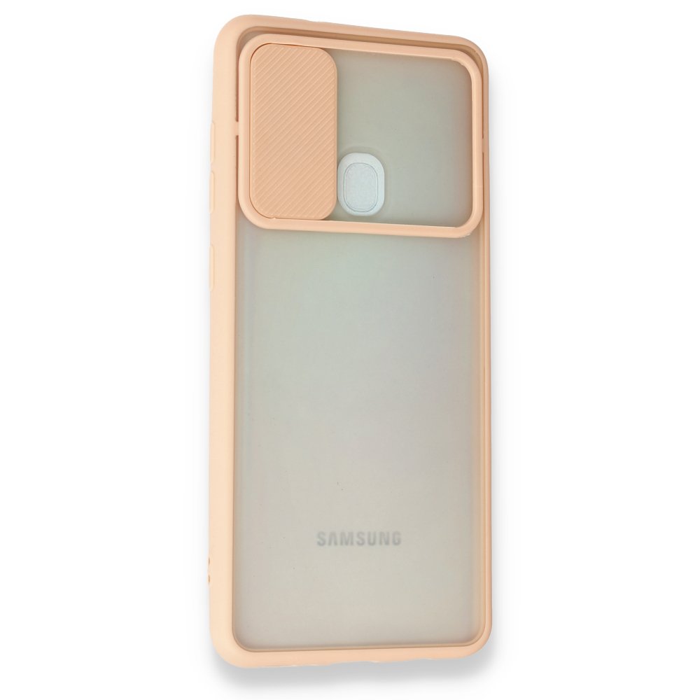 Newface Samsung Galaxy A21S Kılıf Palm Buzlu Kamera Sürgülü Silikon - Pembe