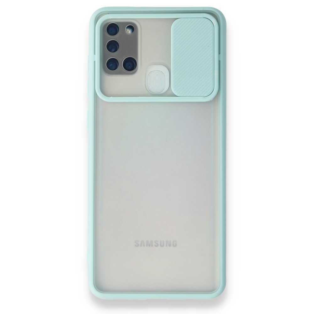 Newface Samsung Galaxy A21S Kılıf Palm Buzlu Kamera Sürgülü Silikon - Turkuaz