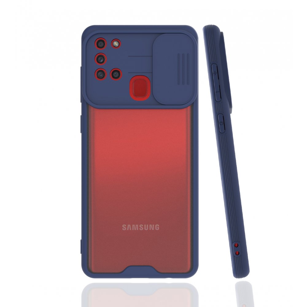 Newface Samsung Galaxy A21S Kılıf Platin Kamera Koruma Silikon - Lacivert
