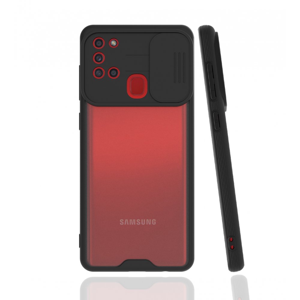 Newface Samsung Galaxy A21S Kılıf Platin Kamera Koruma Silikon - Siyah