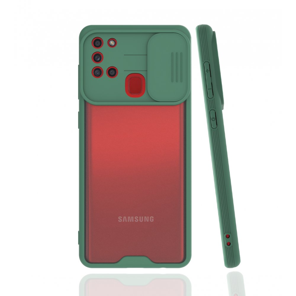 Newface Samsung Galaxy A21S Kılıf Platin Kamera Koruma Silikon - Yeşil