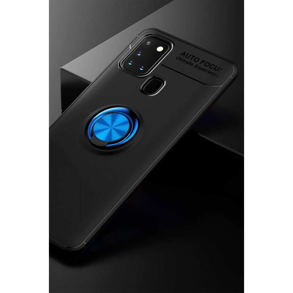 Newface Samsung Galaxy A21S Kılıf Range Yüzüklü Silikon - Siyah-Mavi
