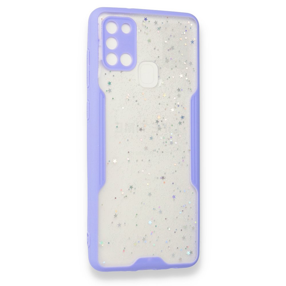 Newface Samsung Galaxy A21S Kılıf Platin Simli Silikon - Lila