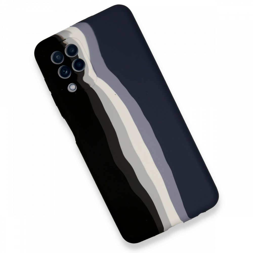 Newface Samsung Galaxy A22 Kılıf Ebruli Lansman Silikon - Siyah-Lacivert