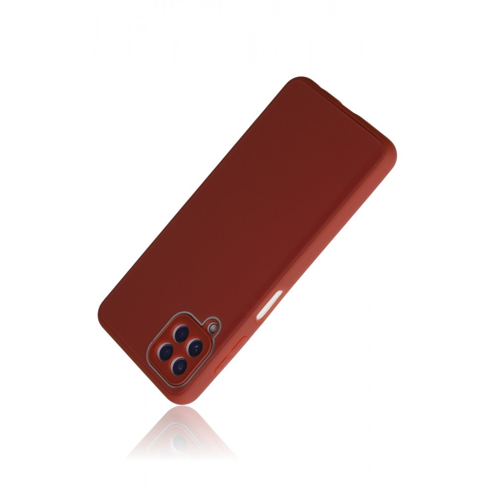 Newface Samsung Galaxy M32 Kılıf Glass Kapak - Bordo
