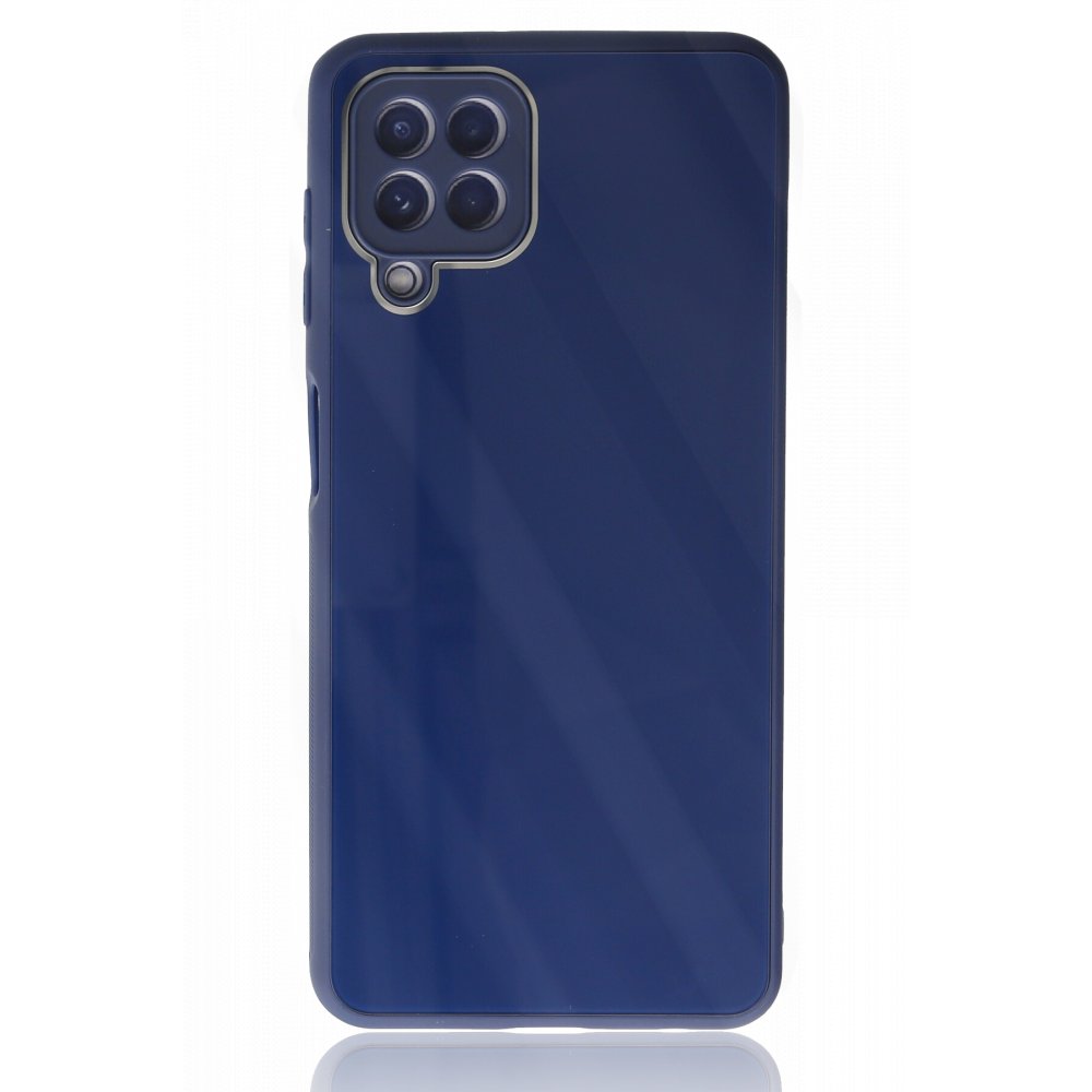 Newface Samsung Galaxy M32 Kılıf Glass Kapak - Lacivert