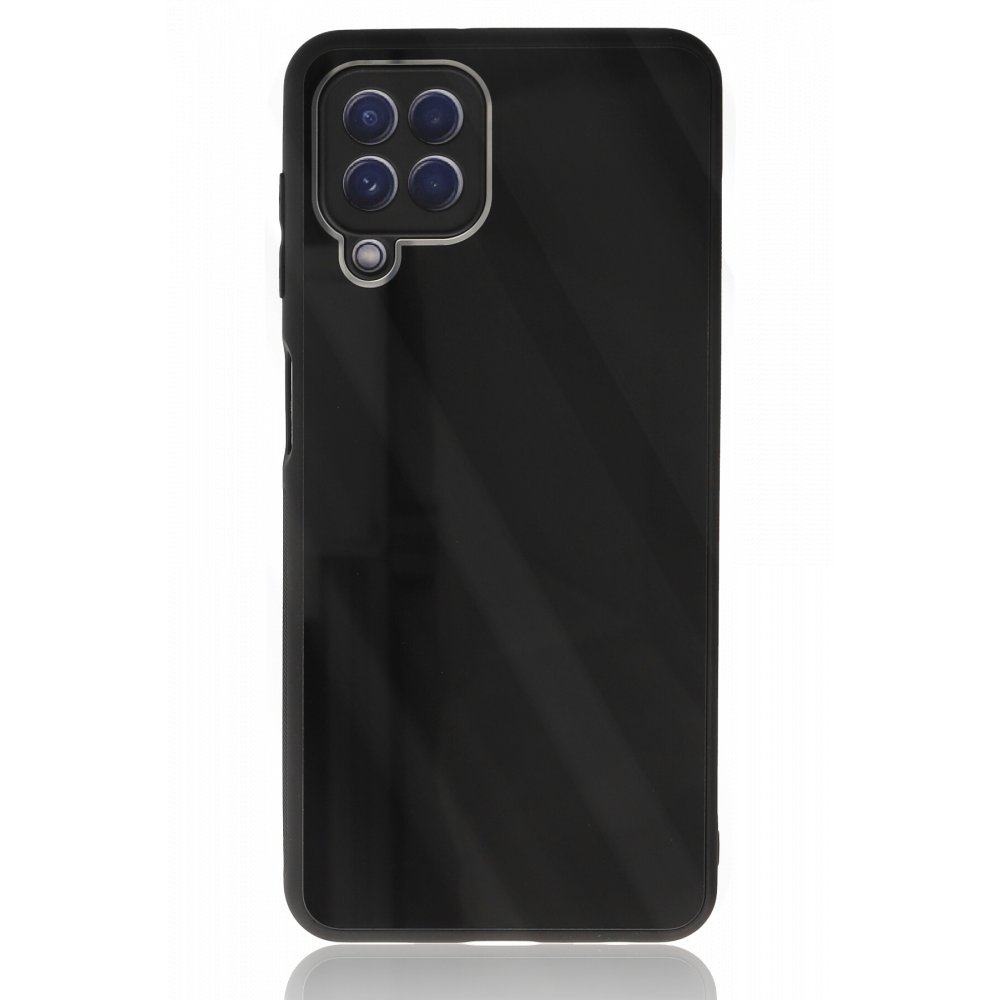 Newface Samsung Galaxy A22 Kılıf Glass Kapak - Siyah