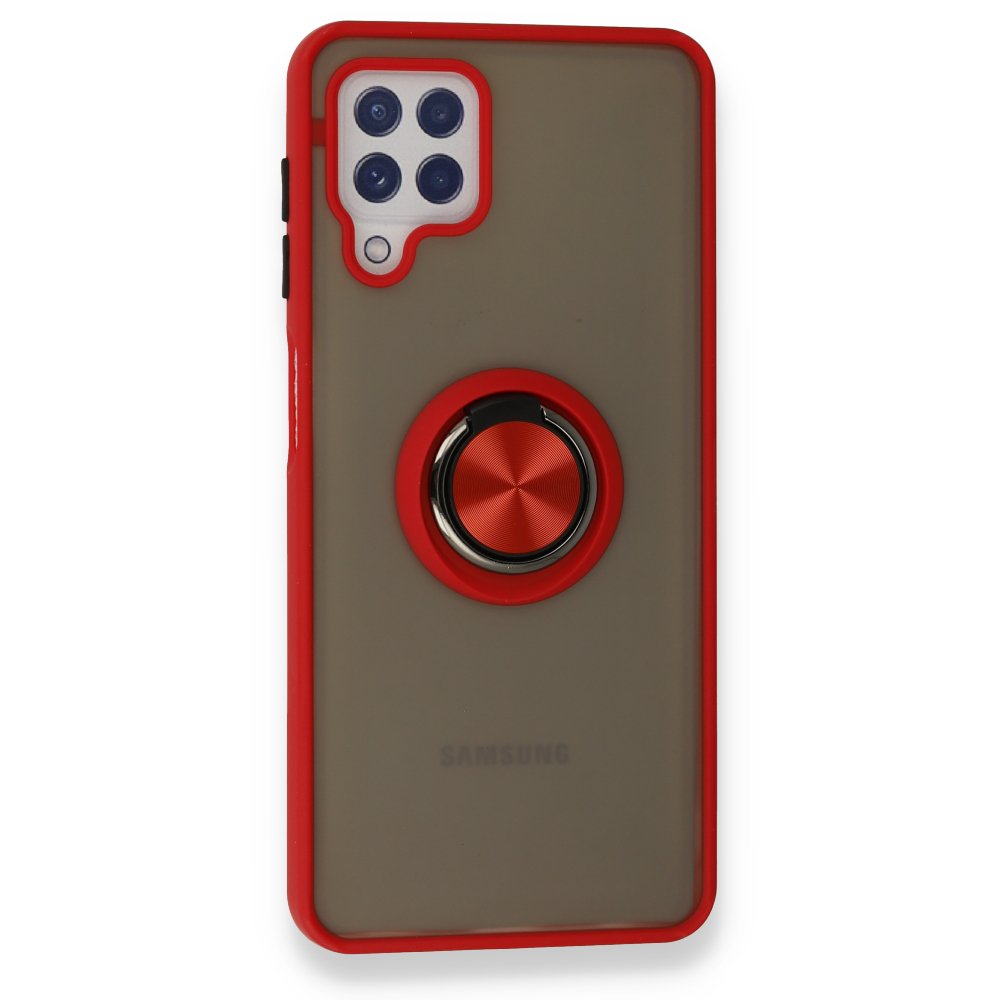 Newface Samsung Galaxy A22 Kılıf Montreal Yüzüklü Silikon Kapak - Kırmızı