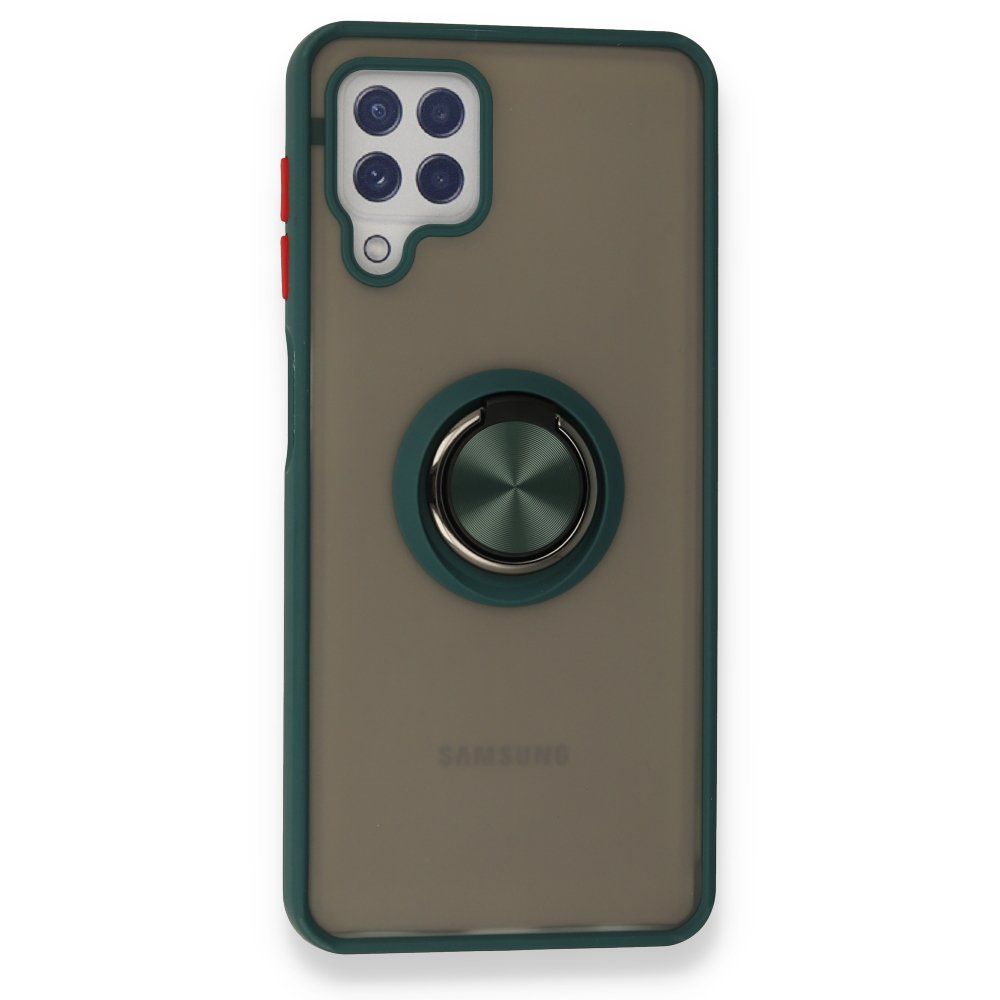 Newface Samsung Galaxy A22 Kılıf Montreal Yüzüklü Silikon Kapak - Yeşil