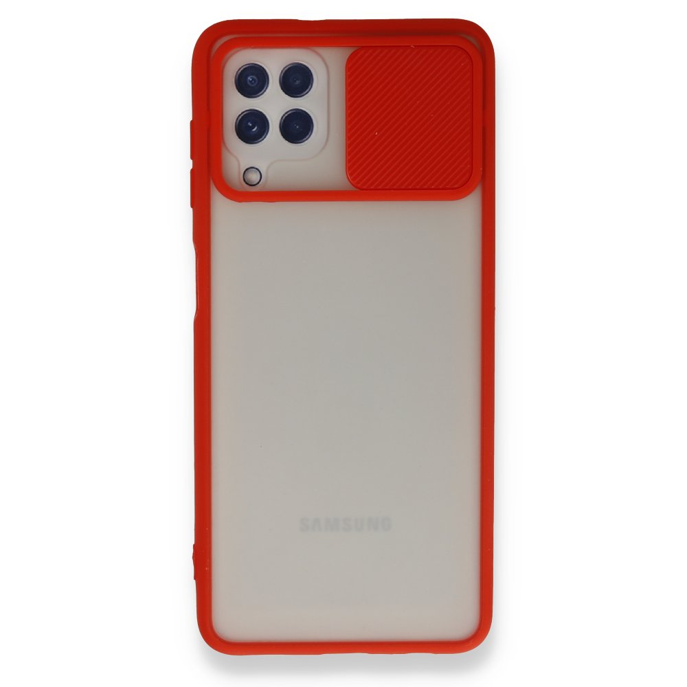 Newface Samsung Galaxy A22 Kılıf Palm Buzlu Kamera Sürgülü Silikon - Kırmızı