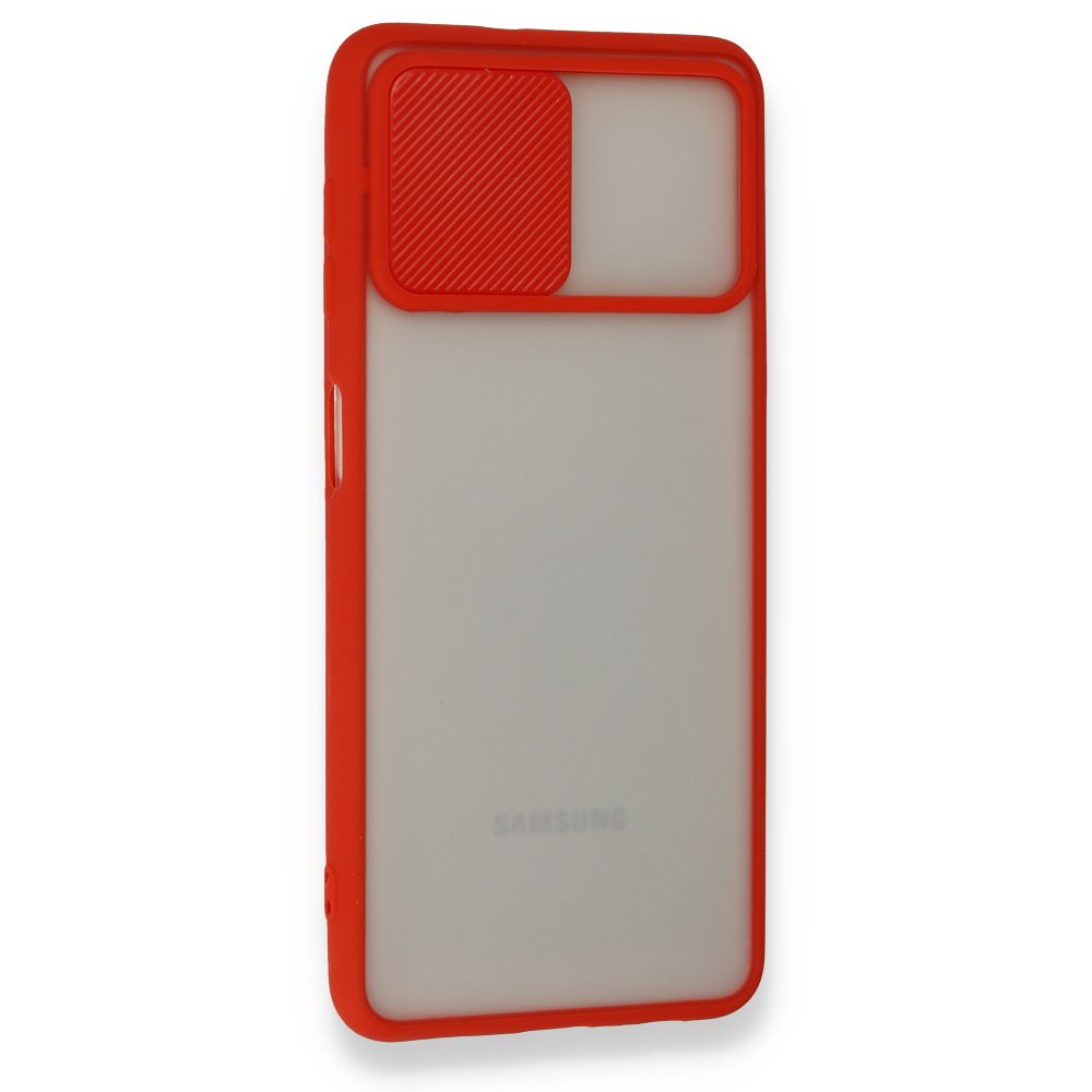 Newface Samsung Galaxy M32 Kılıf Palm Buzlu Kamera Sürgülü Silikon - Kırmızı