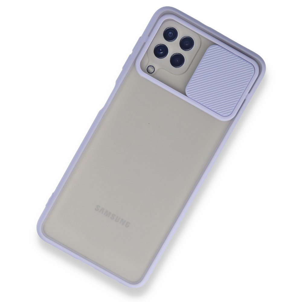 Newface Samsung Galaxy M32 Kılıf Palm Buzlu Kamera Sürgülü Silikon - Lila