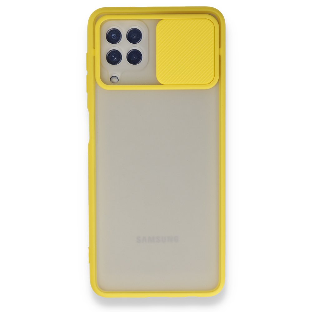 Newface Samsung Galaxy M32 Kılıf Palm Buzlu Kamera Sürgülü Silikon - Sarı