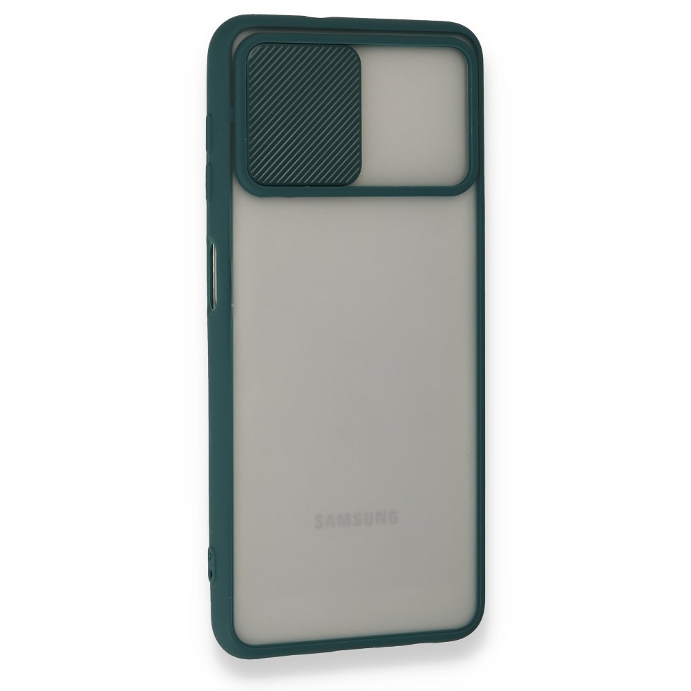 Newface Samsung Galaxy A22 Kılıf Palm Buzlu Kamera Sürgülü Silikon - Yeşil