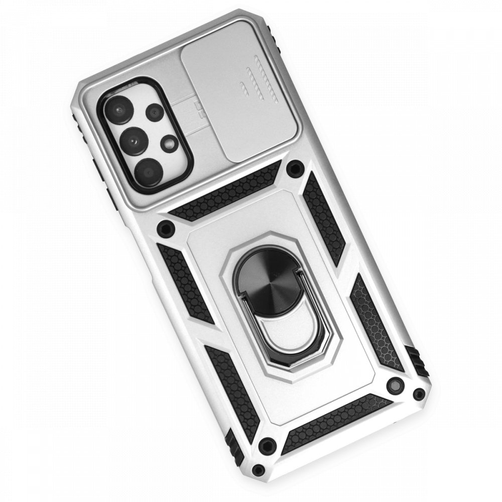 Newface Samsung Galaxy A23 4G Kılıf Pars Lens Yüzüklü Silikon - Gümüş