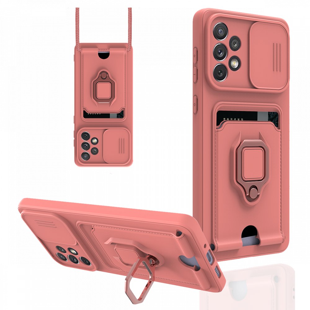 Newface Samsung Galaxy A23 4G Kılıf Zuma Kartvizitli Yüzüklü Silikon - Pembe