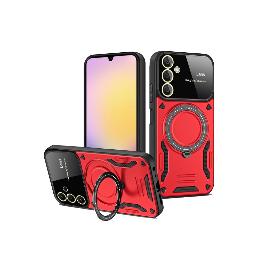 Newface Samsung Galaxy A25 5G Kılıf Joy Lens Standlı Kapak - Kırmızı