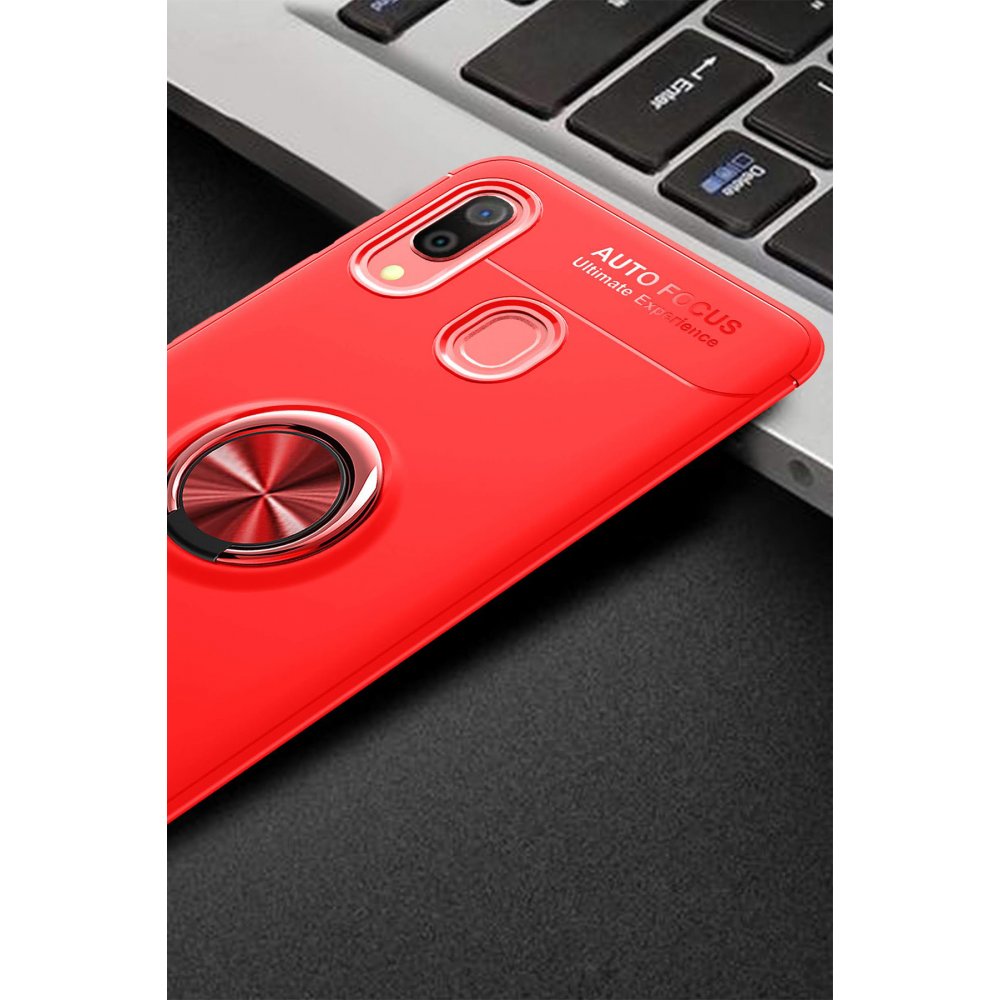 Newface Samsung Galaxy A30 Kılıf Range Yüzüklü Silikon - Kırmızı