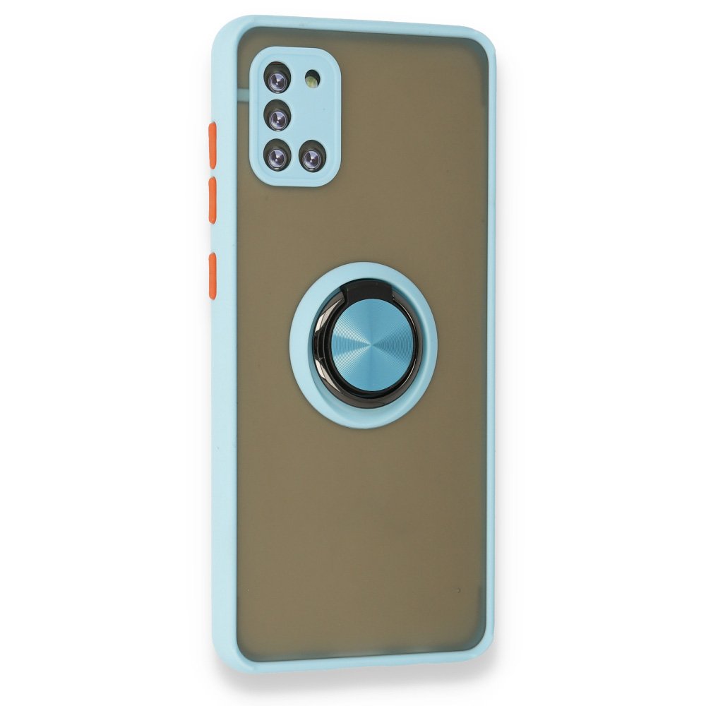 Newface Samsung Galaxy A31 Kılıf Montreal Yüzüklü Silikon Kapak - Buz Mavi