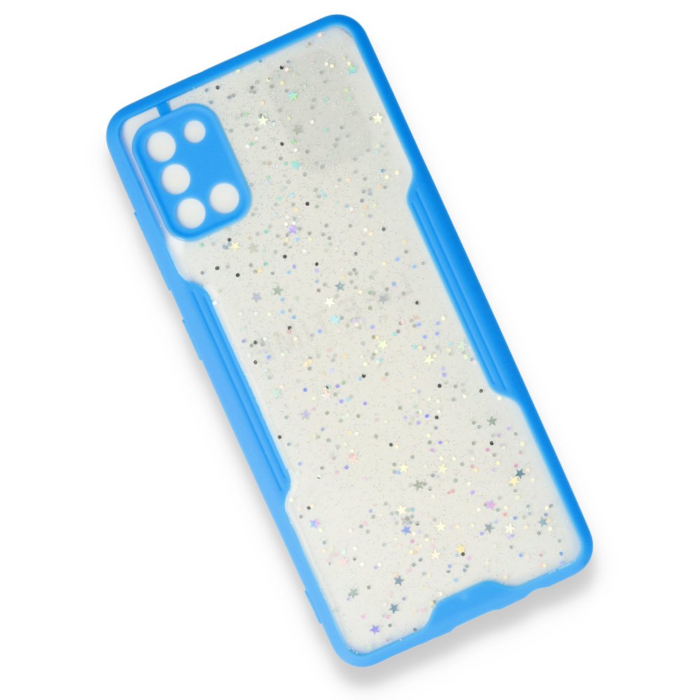 Newface Samsung Galaxy A31 Kılıf Platin Simli Silikon - Mavi