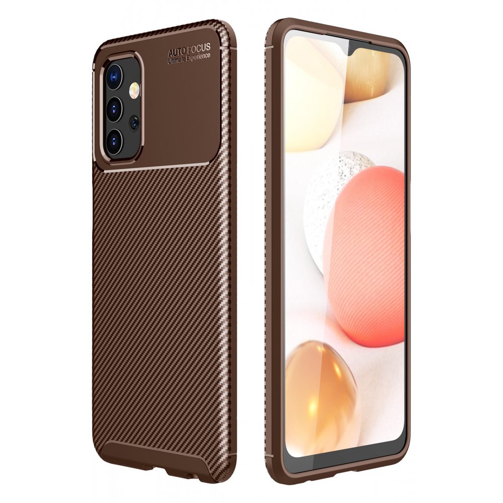 Newface Samsung Galaxy A32 5G Kılıf Auto Focus Karbon Kapak - Kahverengi