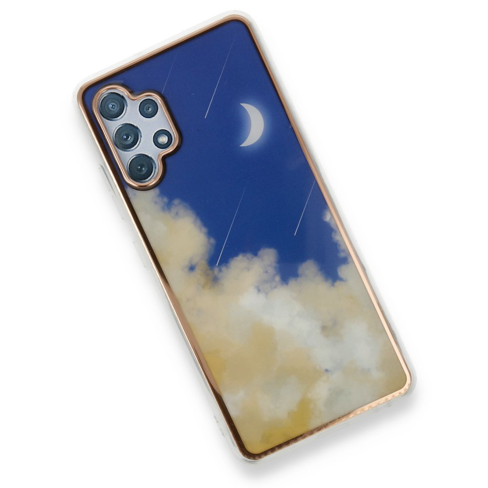 Newface Samsung Galaxy A32 Kılıf Çiçekli Silikon - Lacivert