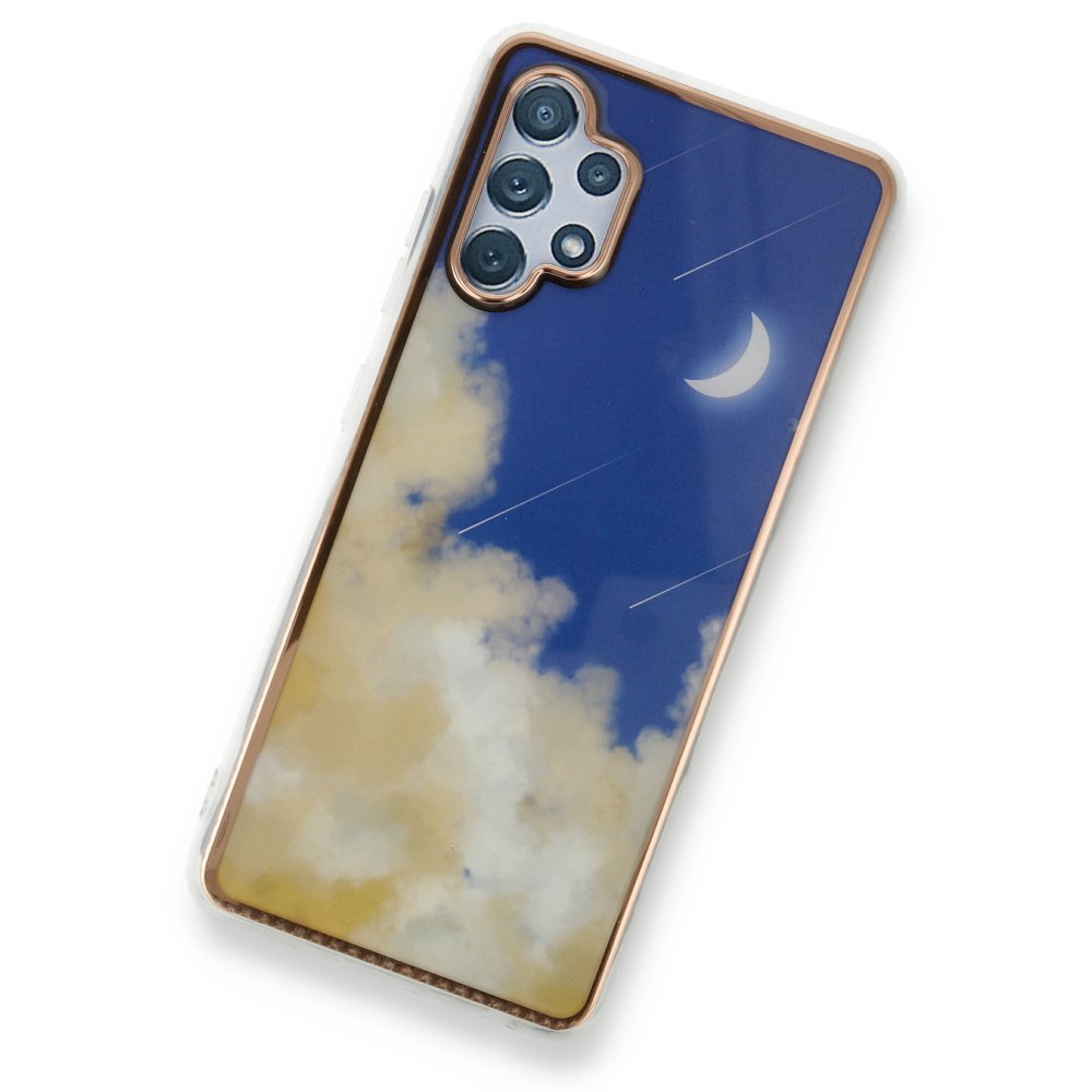 Newface Samsung Galaxy A32 Kılıf Çiçekli Silikon - Lacivert