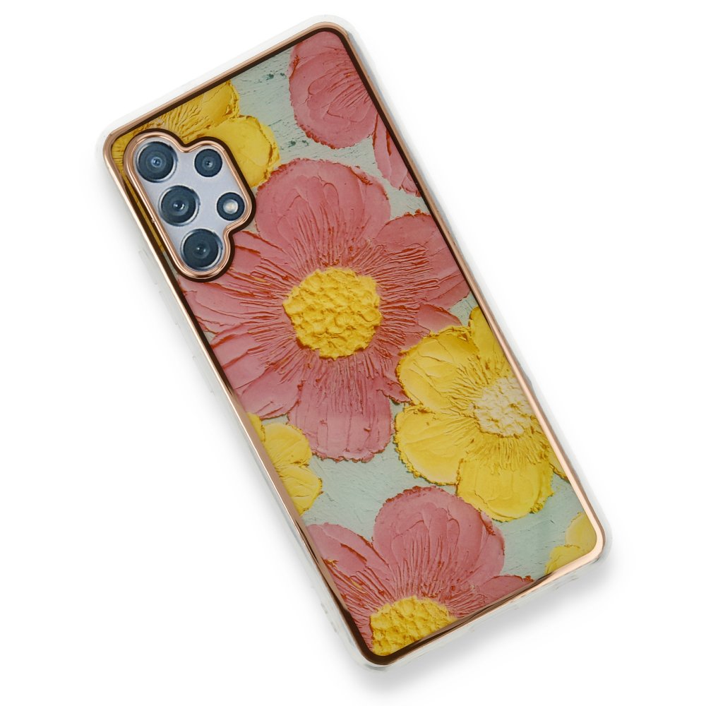 Newface Samsung Galaxy A32 Kılıf Çiçekli Silikon - Pembe