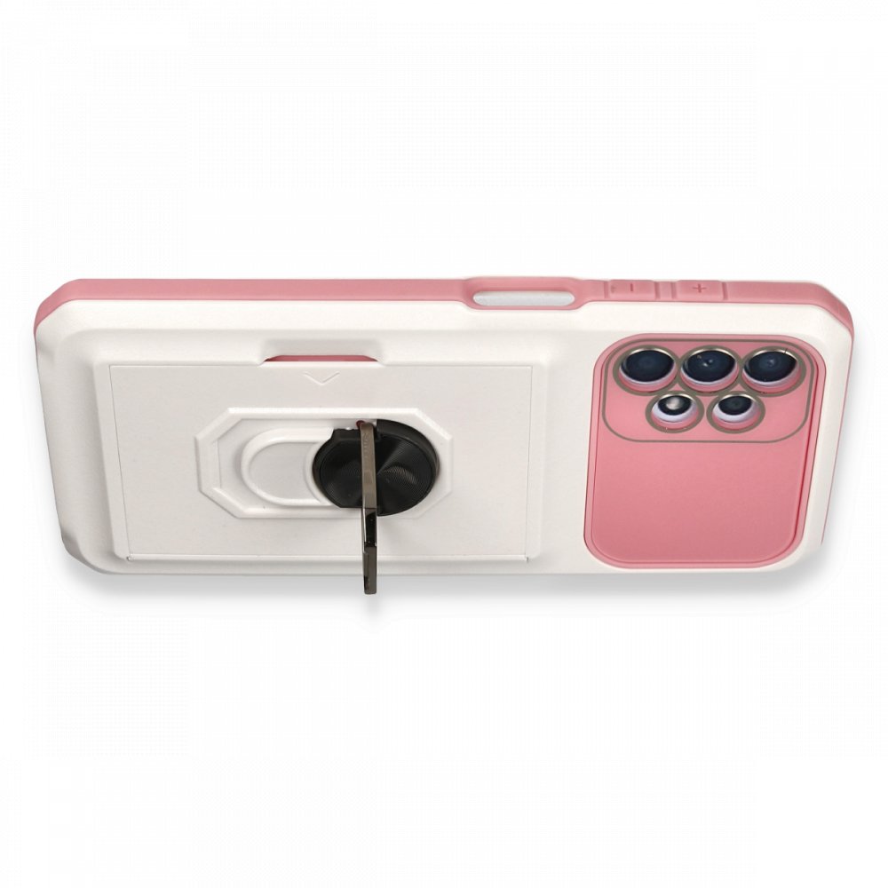 Newface Samsung Galaxy A32 Kılıf Klik Yüzüklü Kartvizitli Silikon - Beyaz