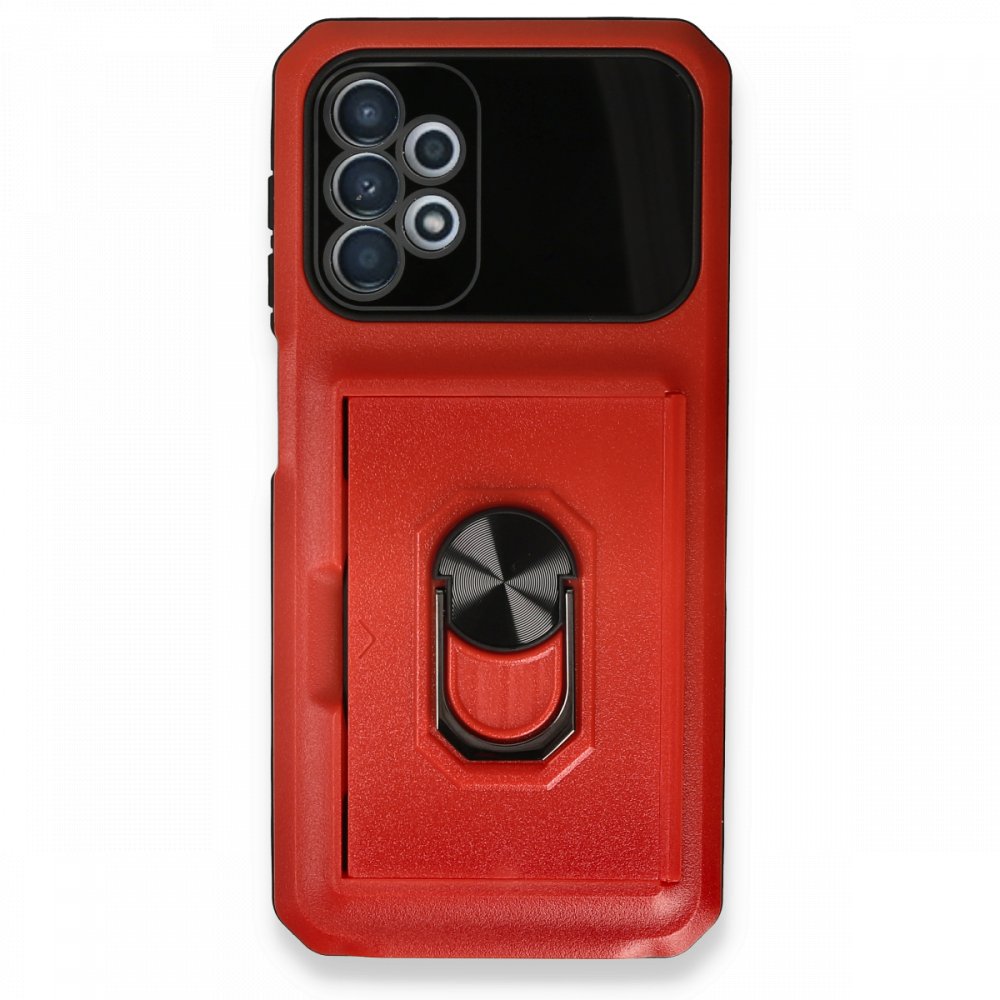 Newface Samsung Galaxy A32 Kılıf Klik Yüzüklü Kartvizitli Silikon - Kırmızı