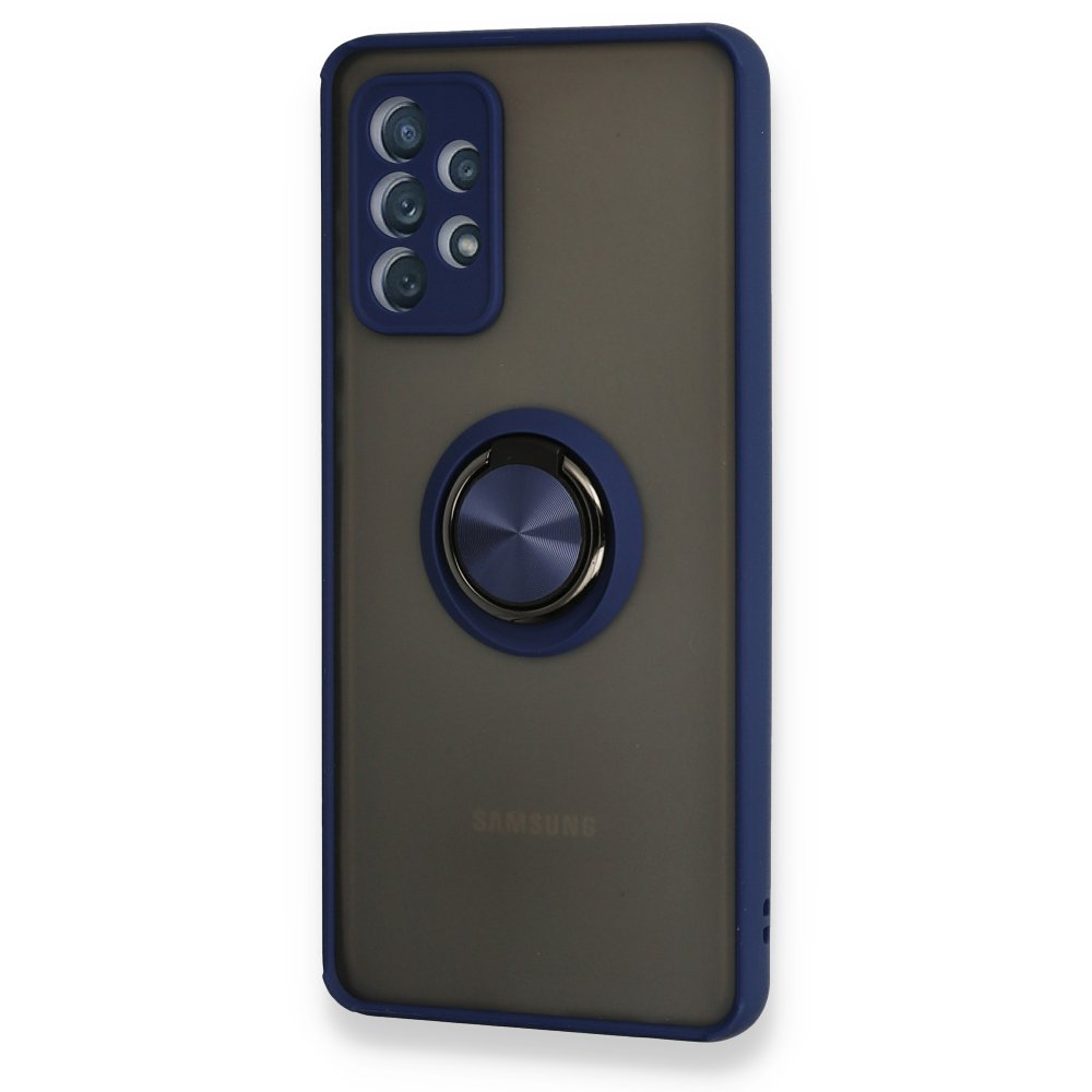 Newface Samsung Galaxy A32 Kılıf Montreal Yüzüklü Silikon Kapak - Lacivert