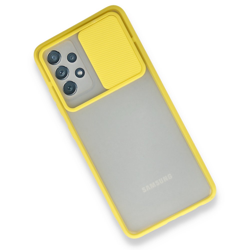 Newface Samsung Galaxy A32 Kılıf Palm Buzlu Kamera Sürgülü Silikon - Sarı