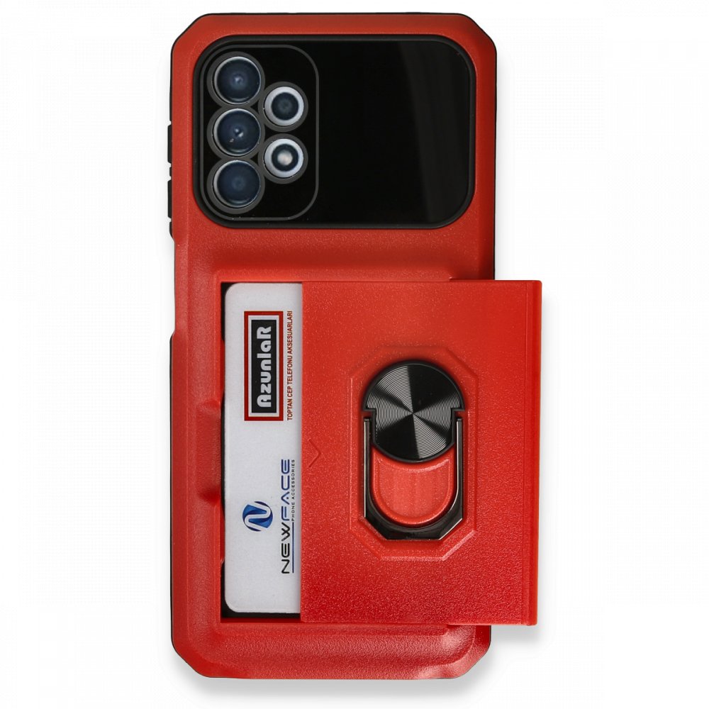 Newface Samsung Galaxy A33 5G Kılıf Klik Yüzüklü Kartvizitli Silikon - Kırmızı